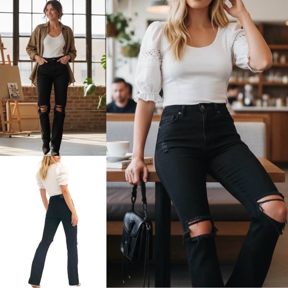Free People My Own Lane Jeans High Waist Black Size 30 X 32 Distressed NWOT